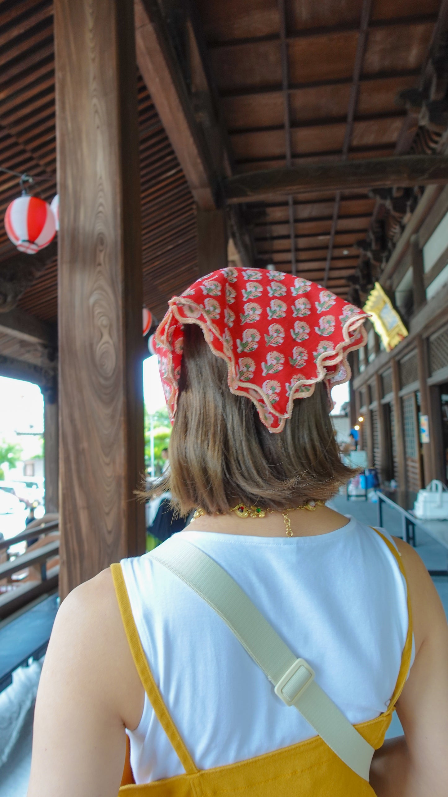 ブロックプリント ウェーブ刺繍ハンカチ Geranium