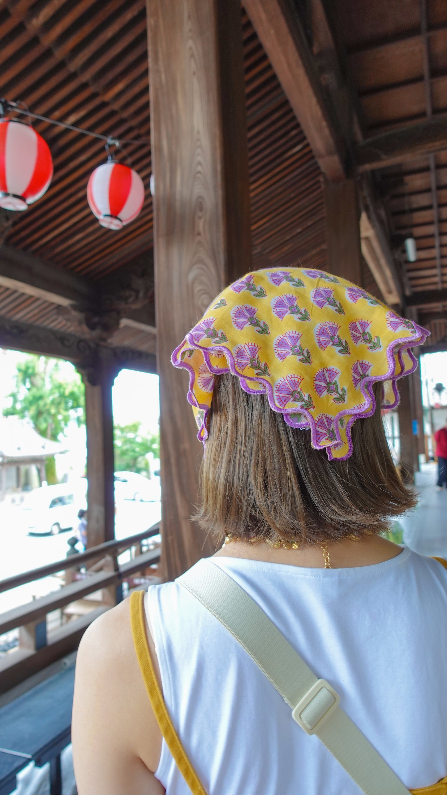 ブロックプリント ウェーブ刺繍ハンカチ Himeshaga