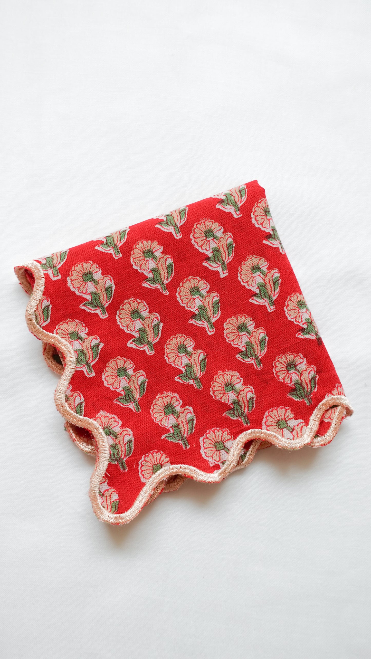 ブロックプリント ウェーブ刺繍ハンカチ Geranium