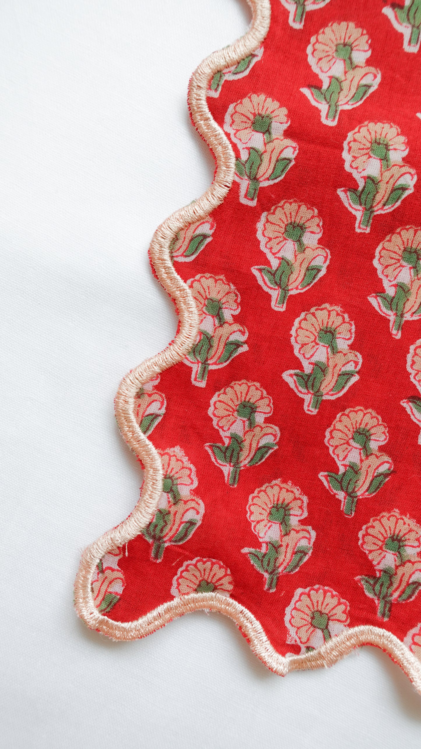 ブロックプリント ウェーブ刺繍ハンカチ Geranium