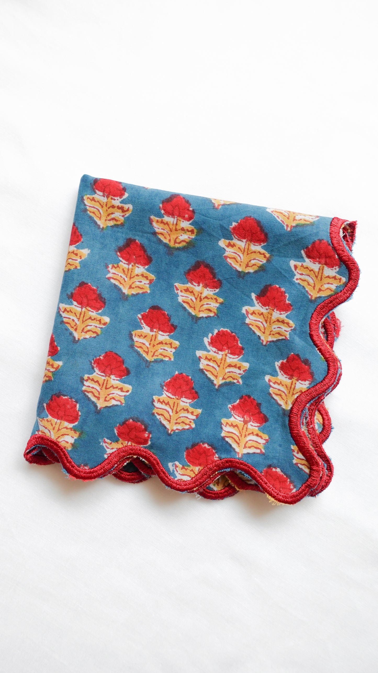 ブロックプリント ウェーブ刺繍ハンカチ Dahlia