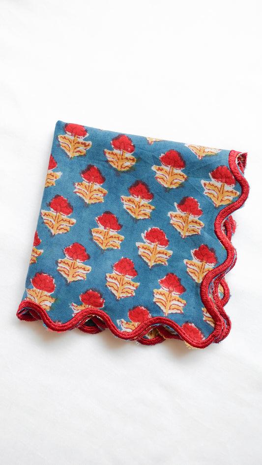 ブロックプリント ウェーブ刺繍ハンカチ Dahlia