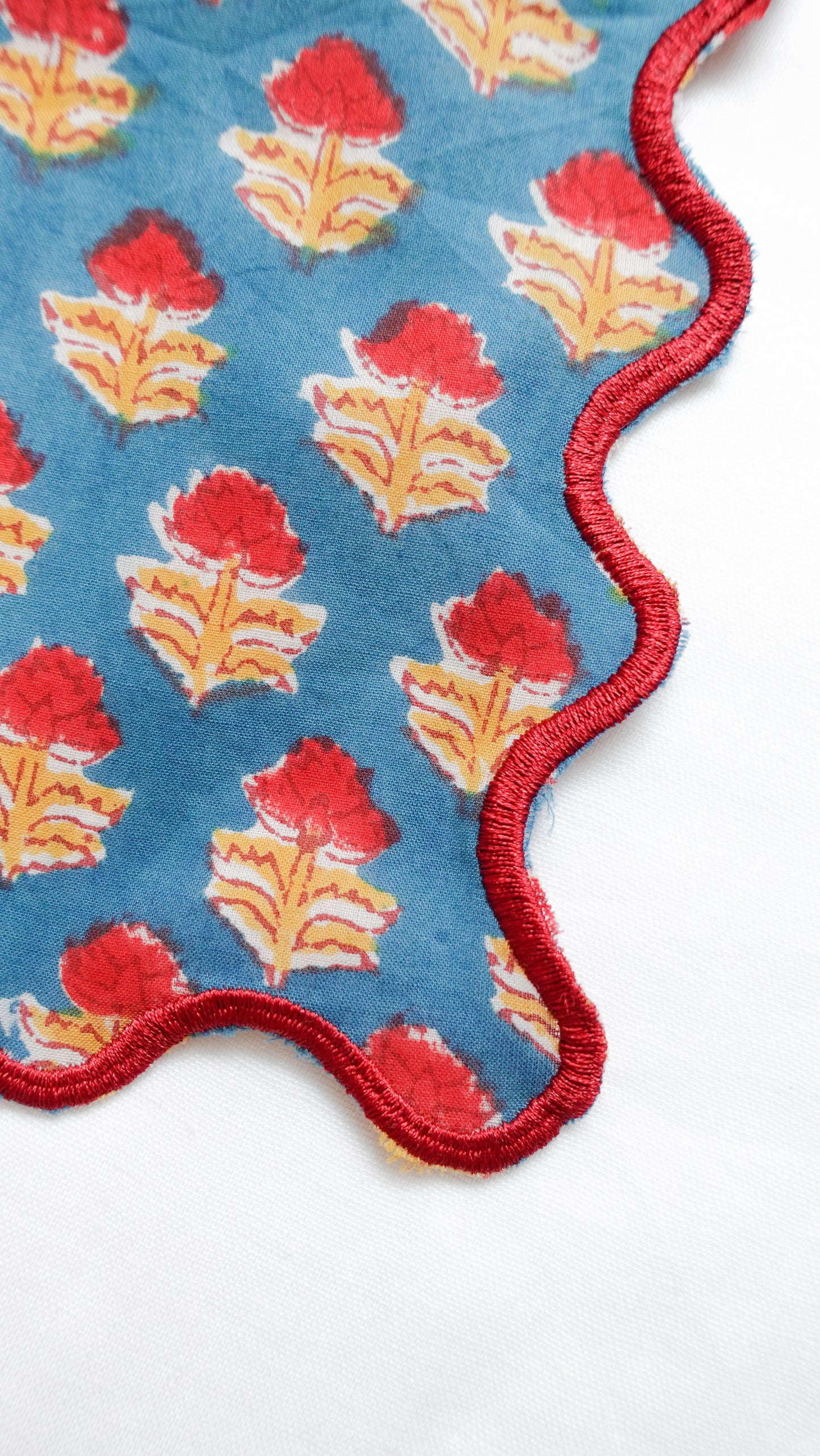 ブロックプリント ウェーブ刺繍ハンカチ Dahlia