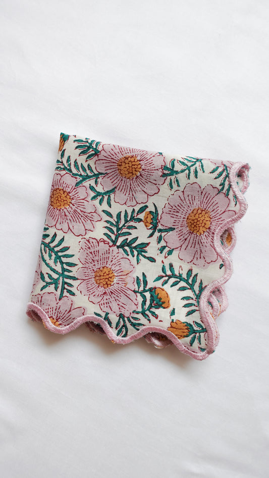 ブロックプリント ウェーブ刺繍ハンカチ Daisy