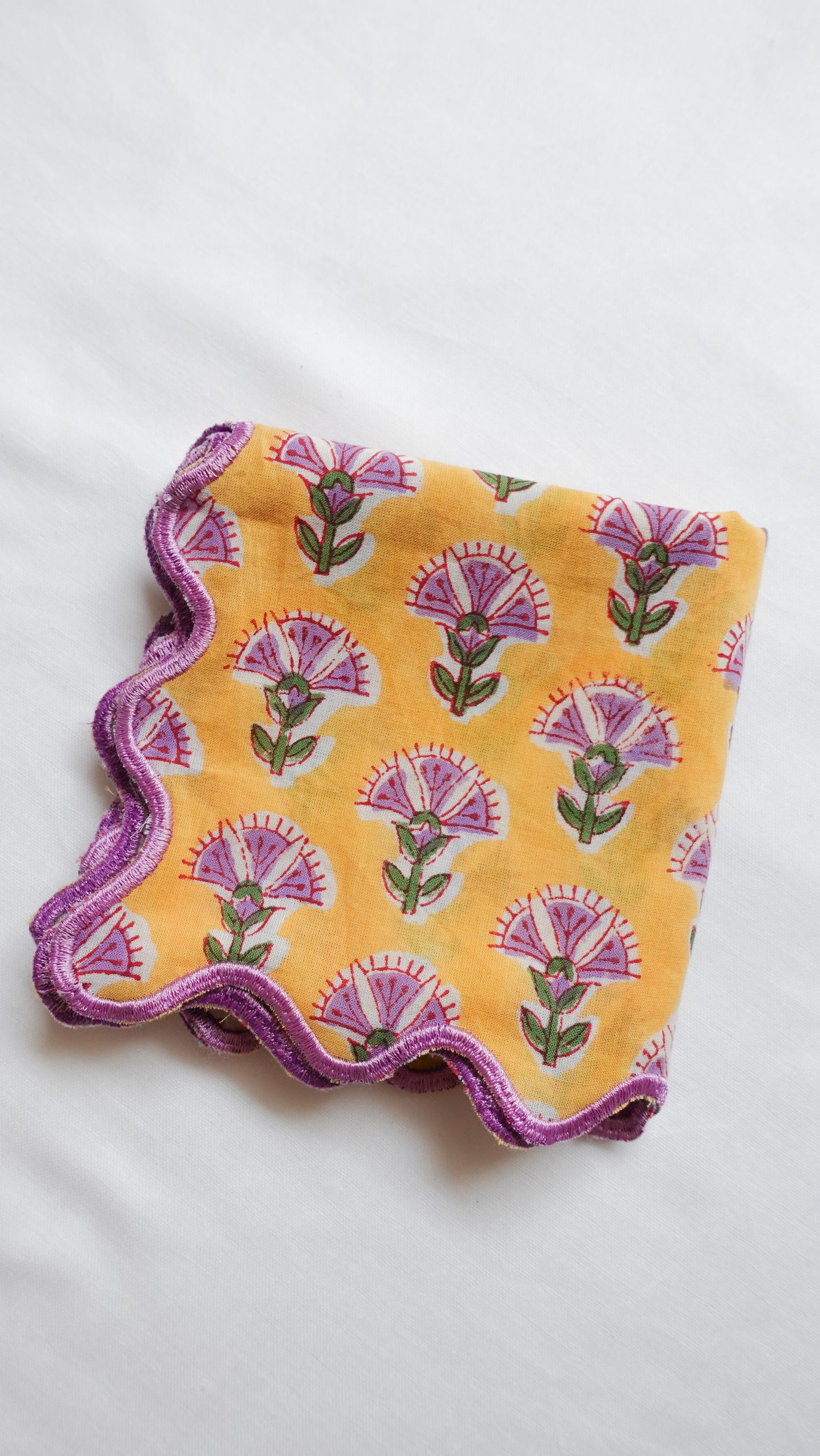 ブロックプリント ウェーブ刺繍ハンカチ Himeshaga