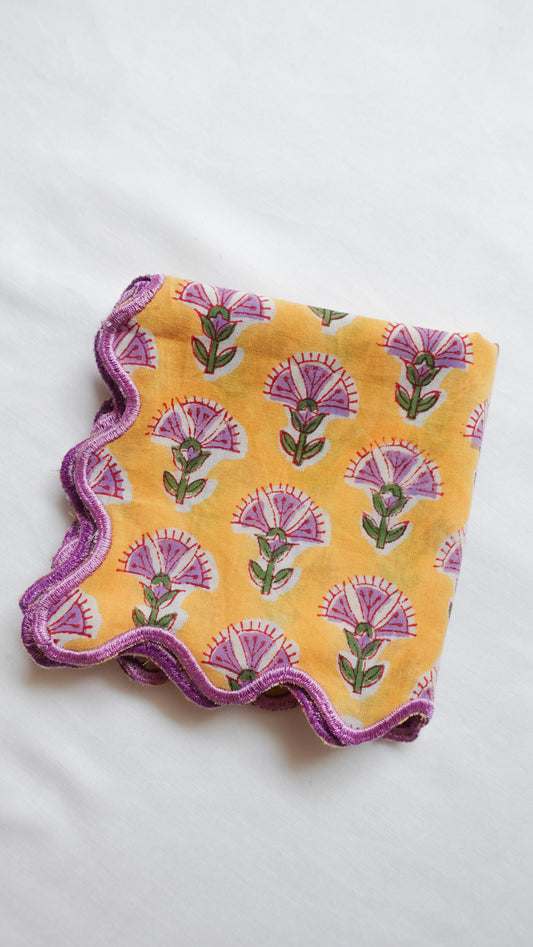 ブロックプリント ウェーブ刺繍ハンカチ Himeshaga