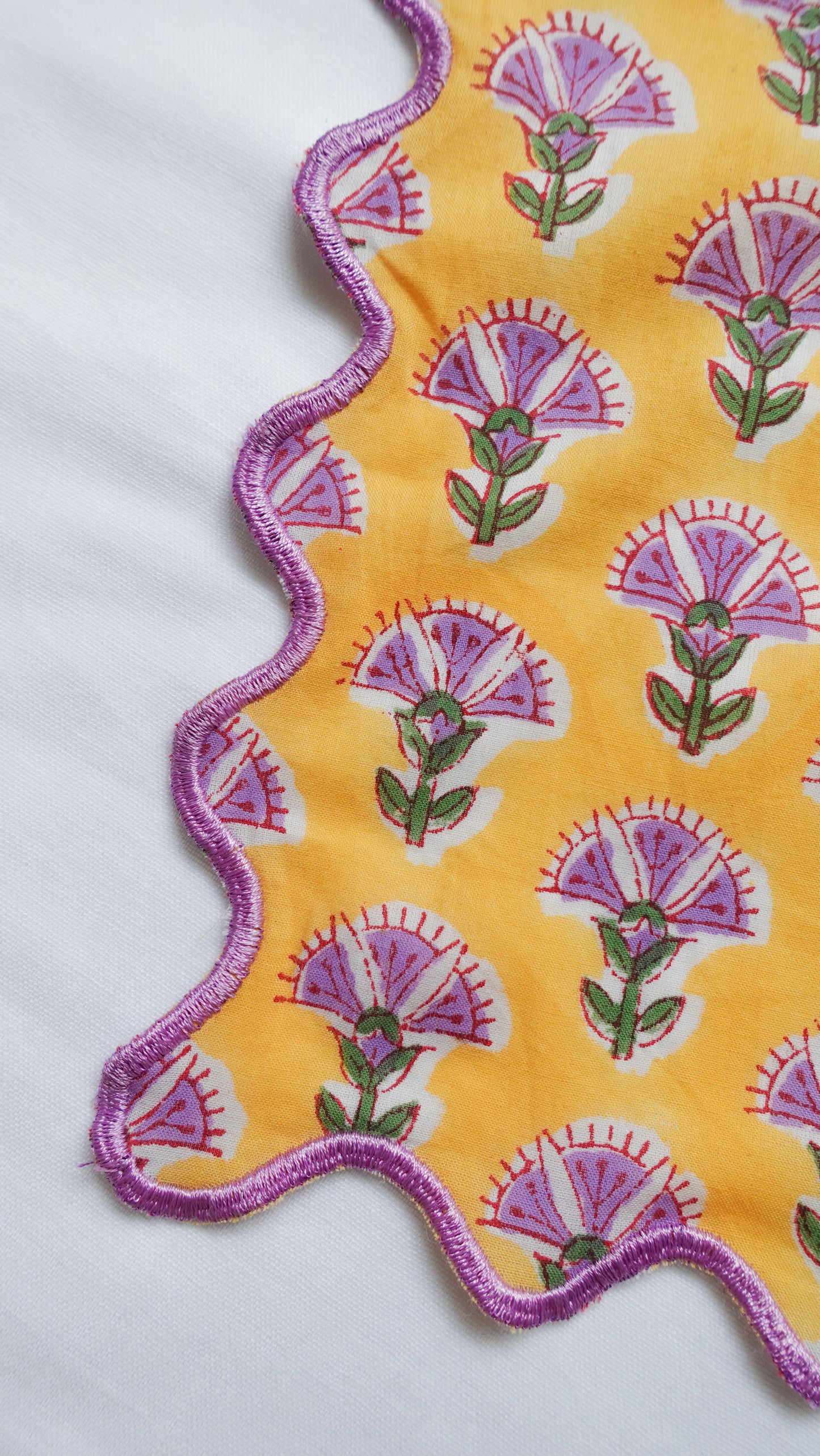 ブロックプリント ウェーブ刺繍ハンカチ Himeshaga