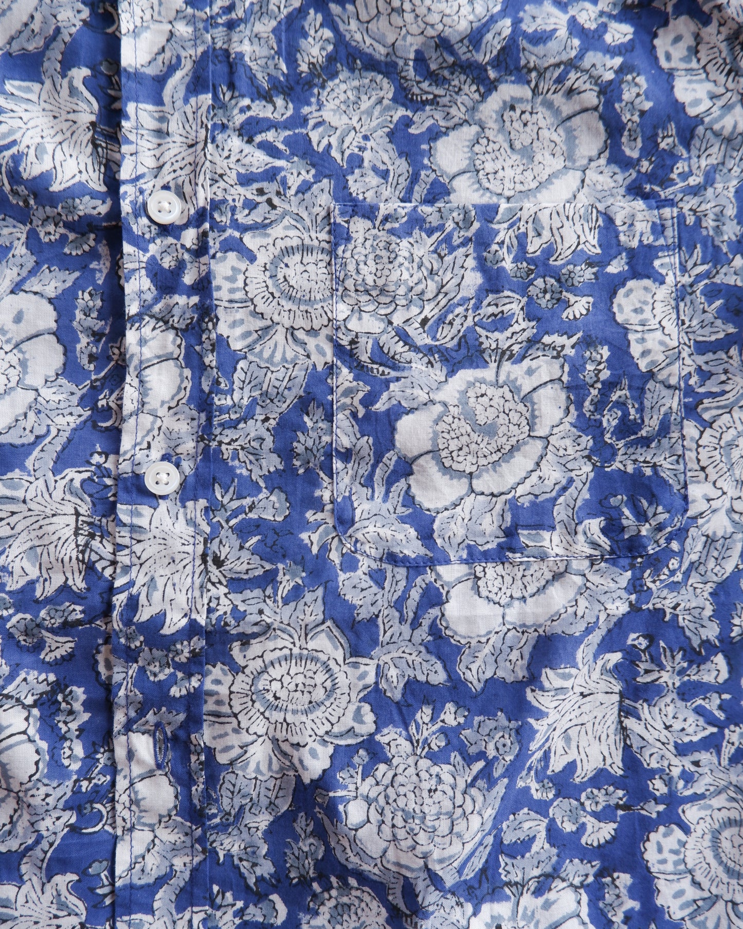 ブロックプリント ユニセックス ロングスリーブシャツ Cobalt blue