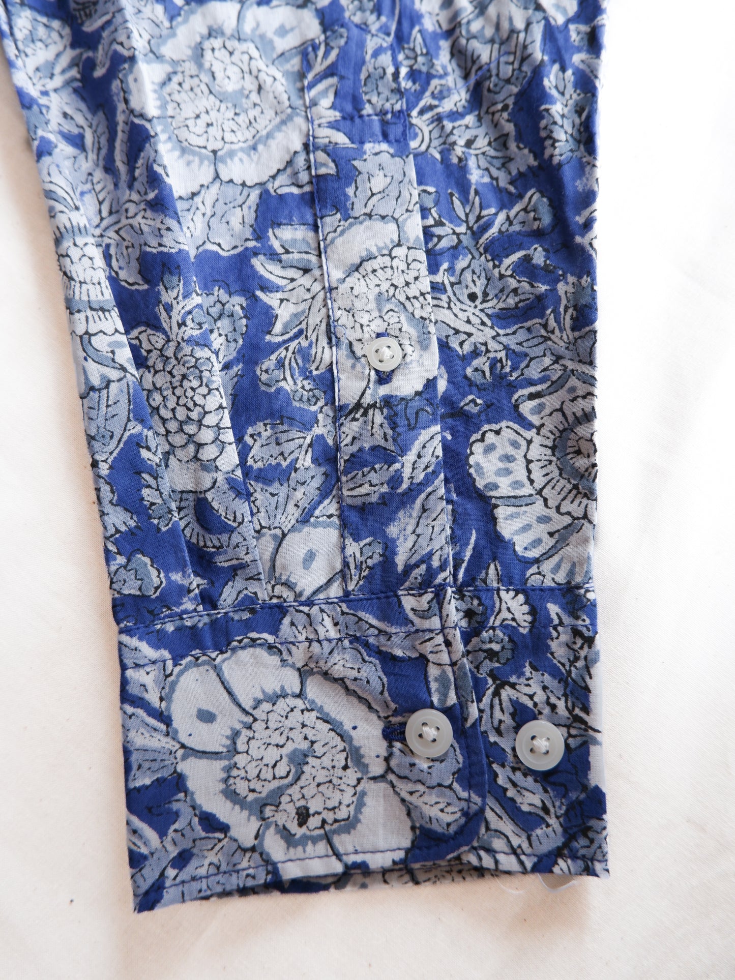 ブロックプリント ユニセックス ロングスリーブシャツ Cobalt blue