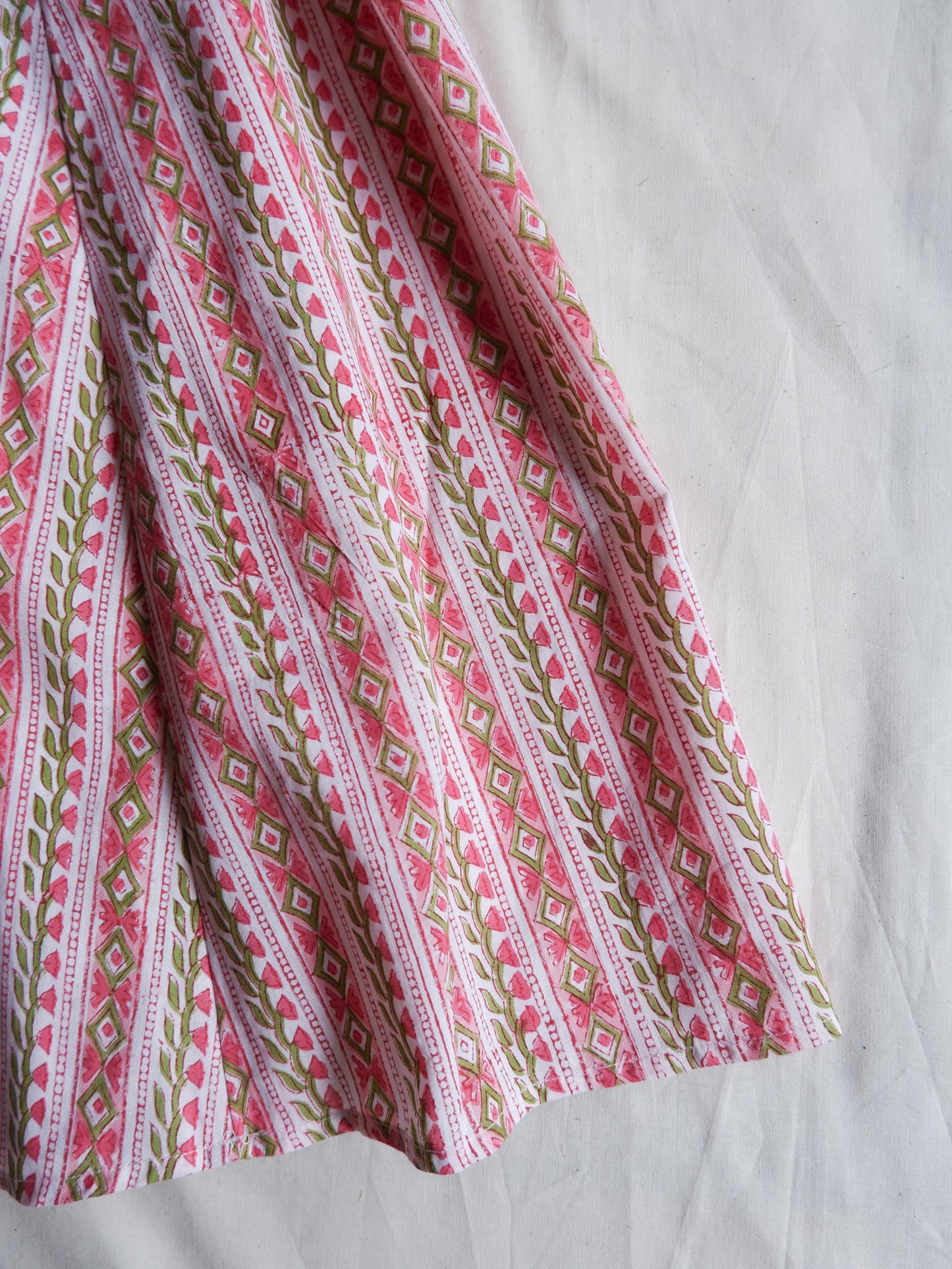 ブロックプリント ボリュームギャザースカート Pink stripe flower