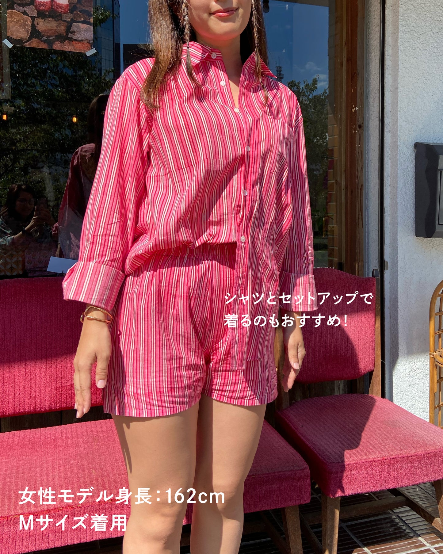 ブロックプリントユニセックストランクス【Mサイズ】Pink stripe