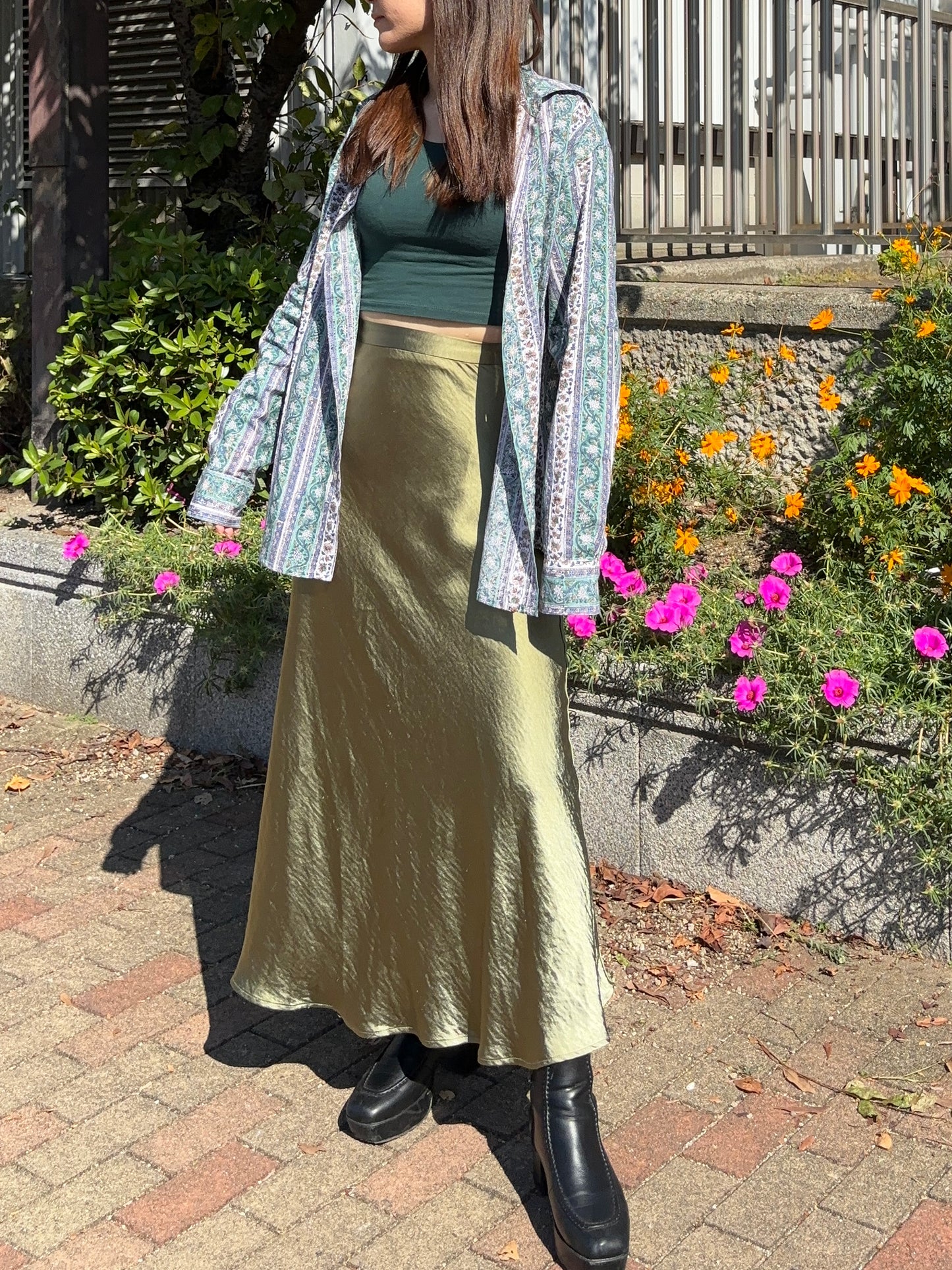 ブロックプリント ユニセックス ロングスリーブシャツ Vintage phool