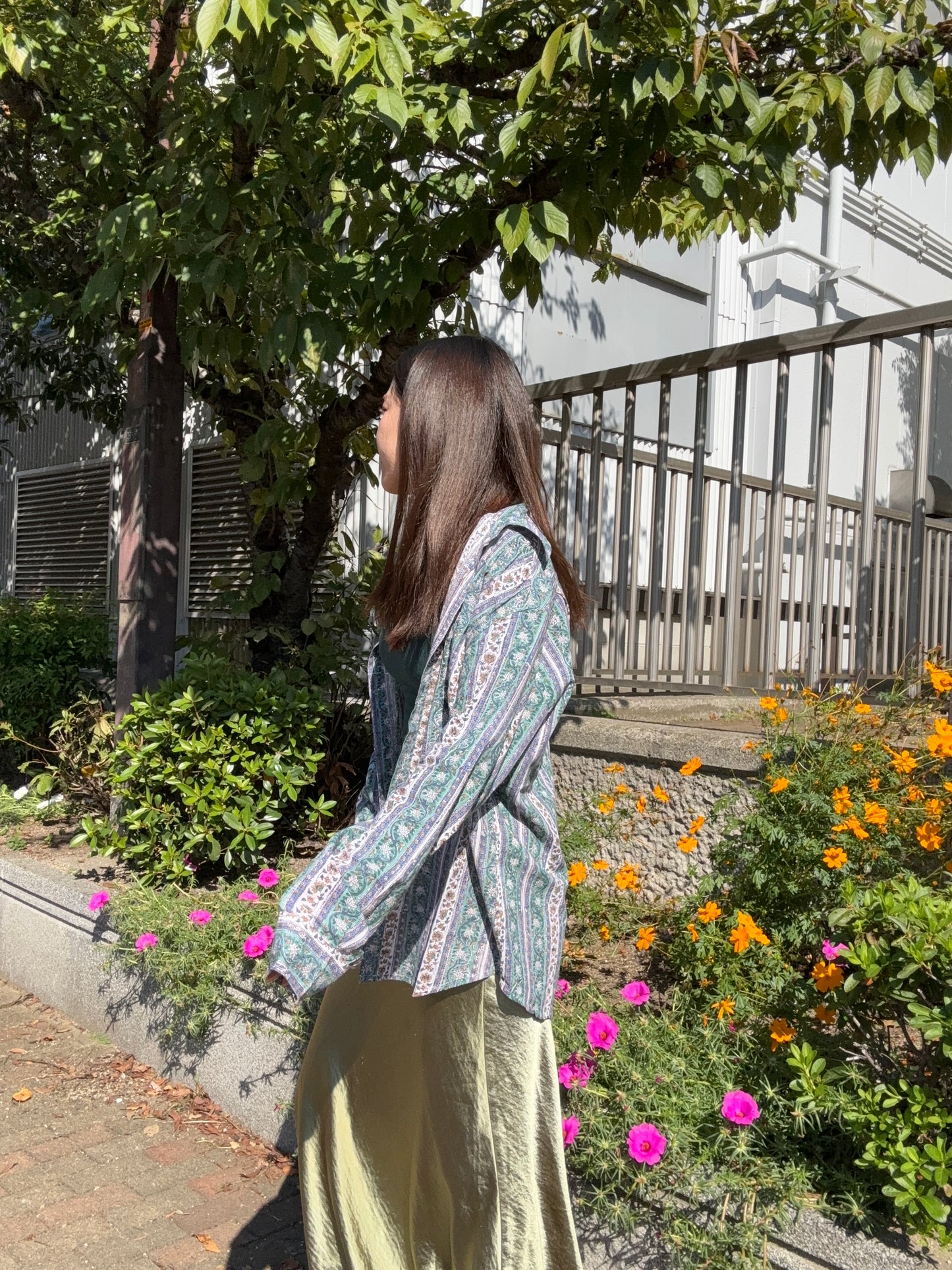 ブロックプリント ユニセックス ロングスリーブシャツ Vintage phool