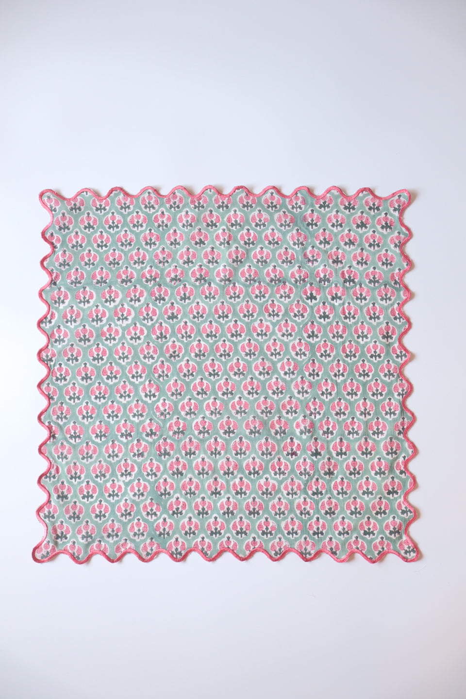 ブロックプリント ウェーブ刺繍ハンカチ Piony