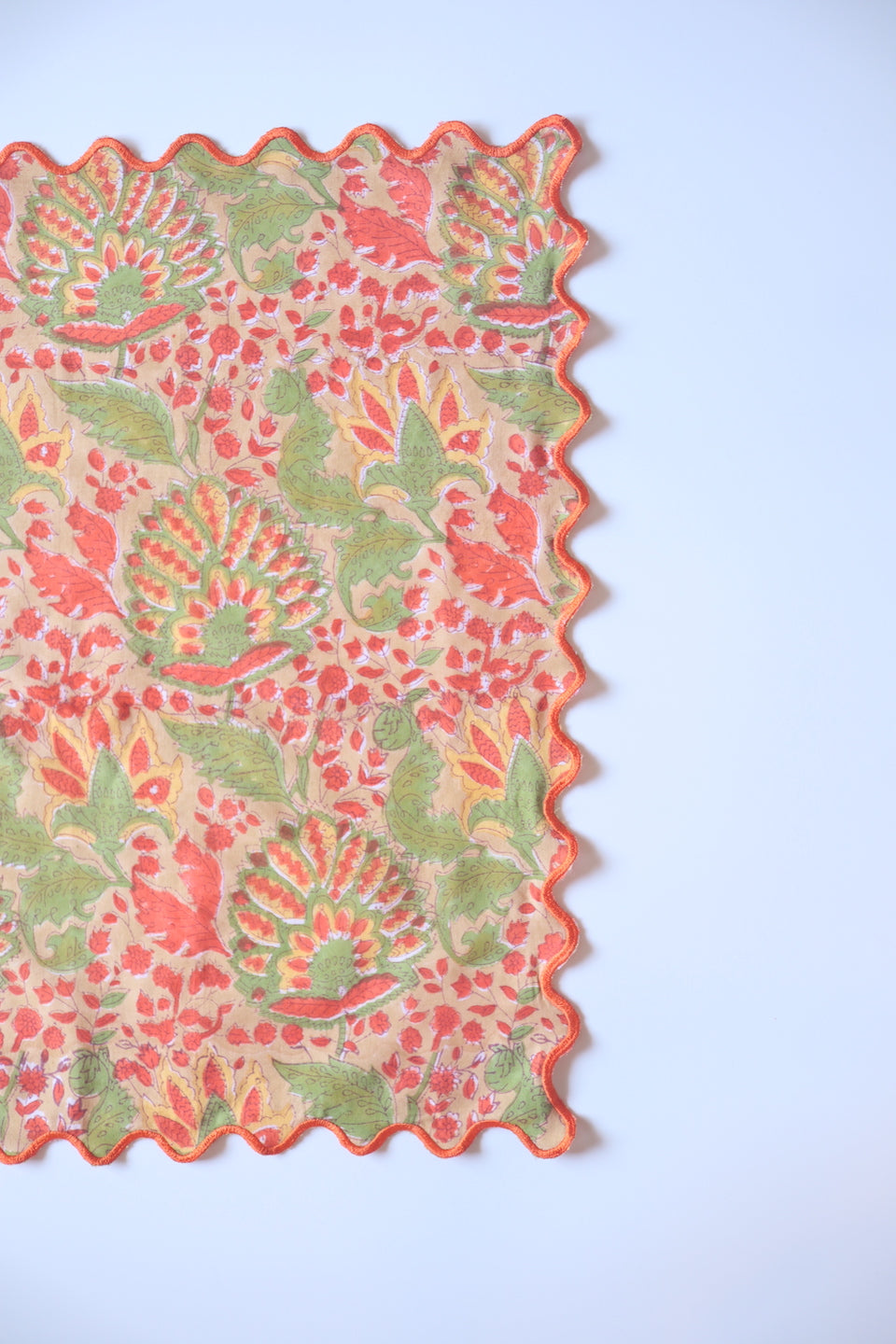 ブロックプリント ウェーブ刺繍ハンカチ Citrus