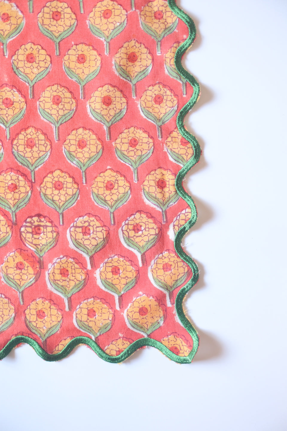ブロックプリント ウェーブ刺繍ハンカチ Corn