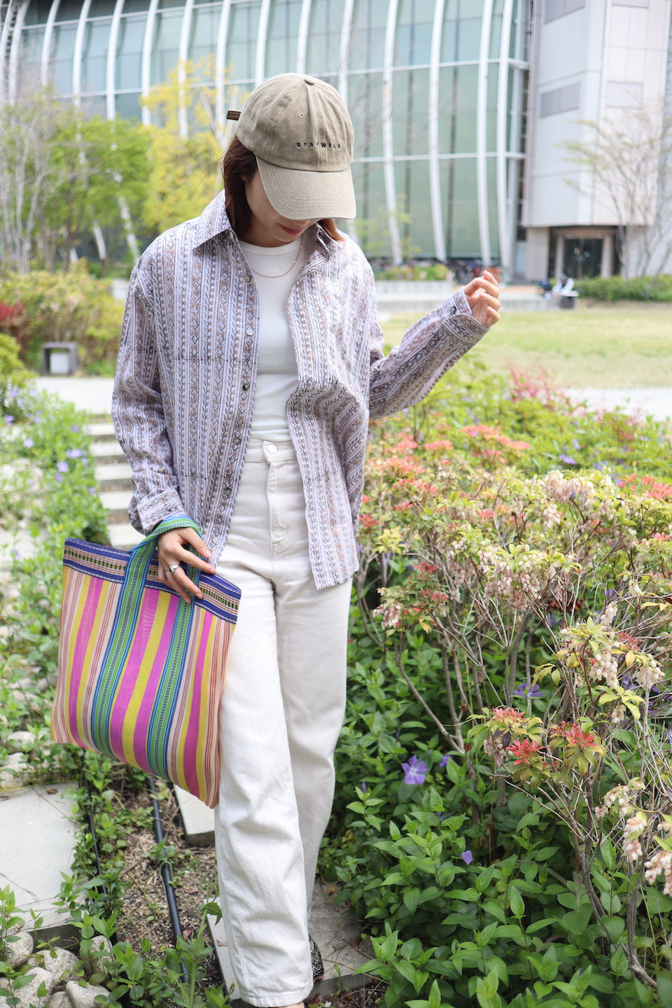 ブロックプリント ユニセックス ロングスリーブシャツ Elegant stripe