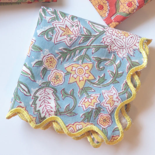 ブロックプリント ウェーブ刺繍ハンカチ Sunflower