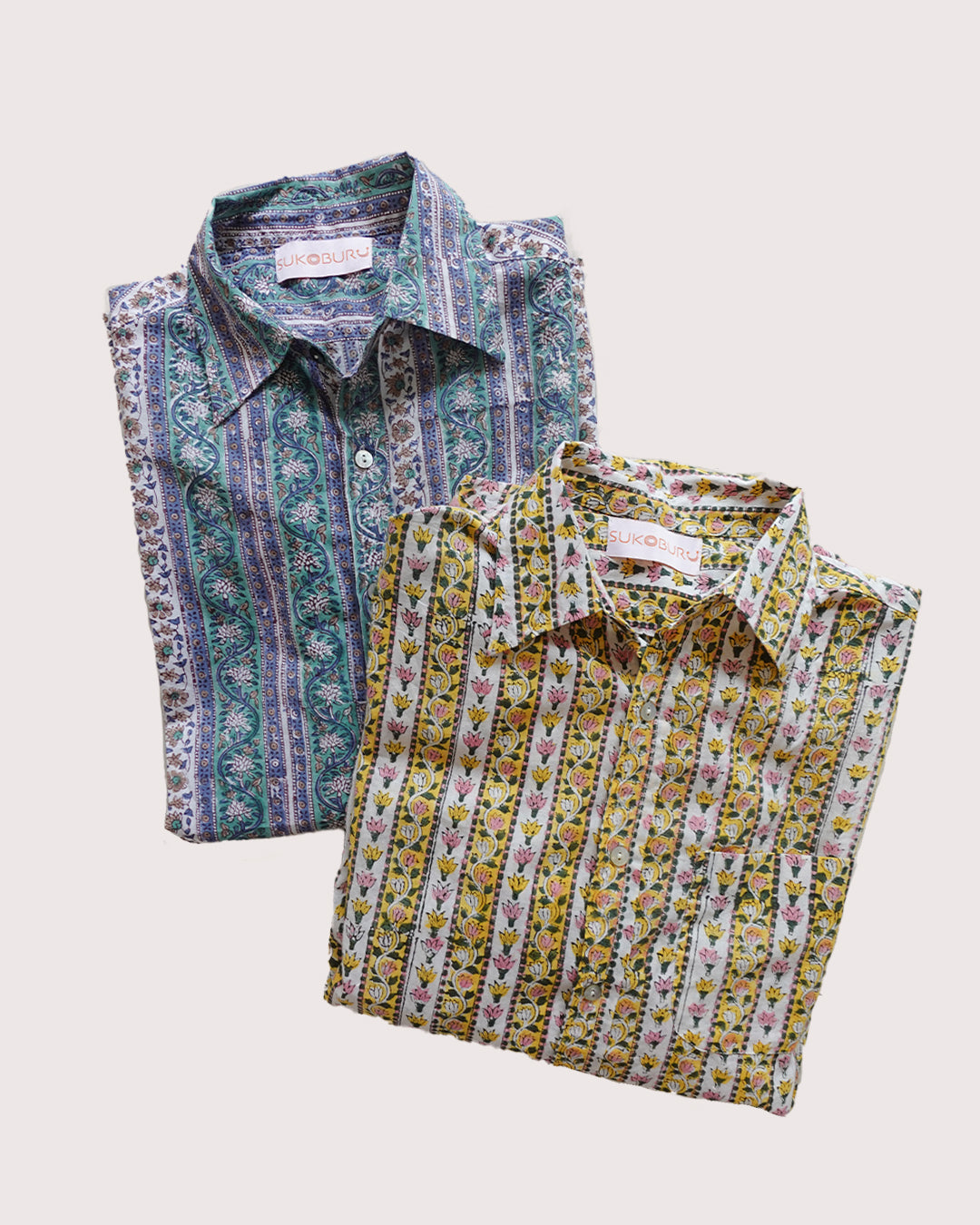 ブロックプリント ユニセックス ロングスリーブシャツ Vintage phool