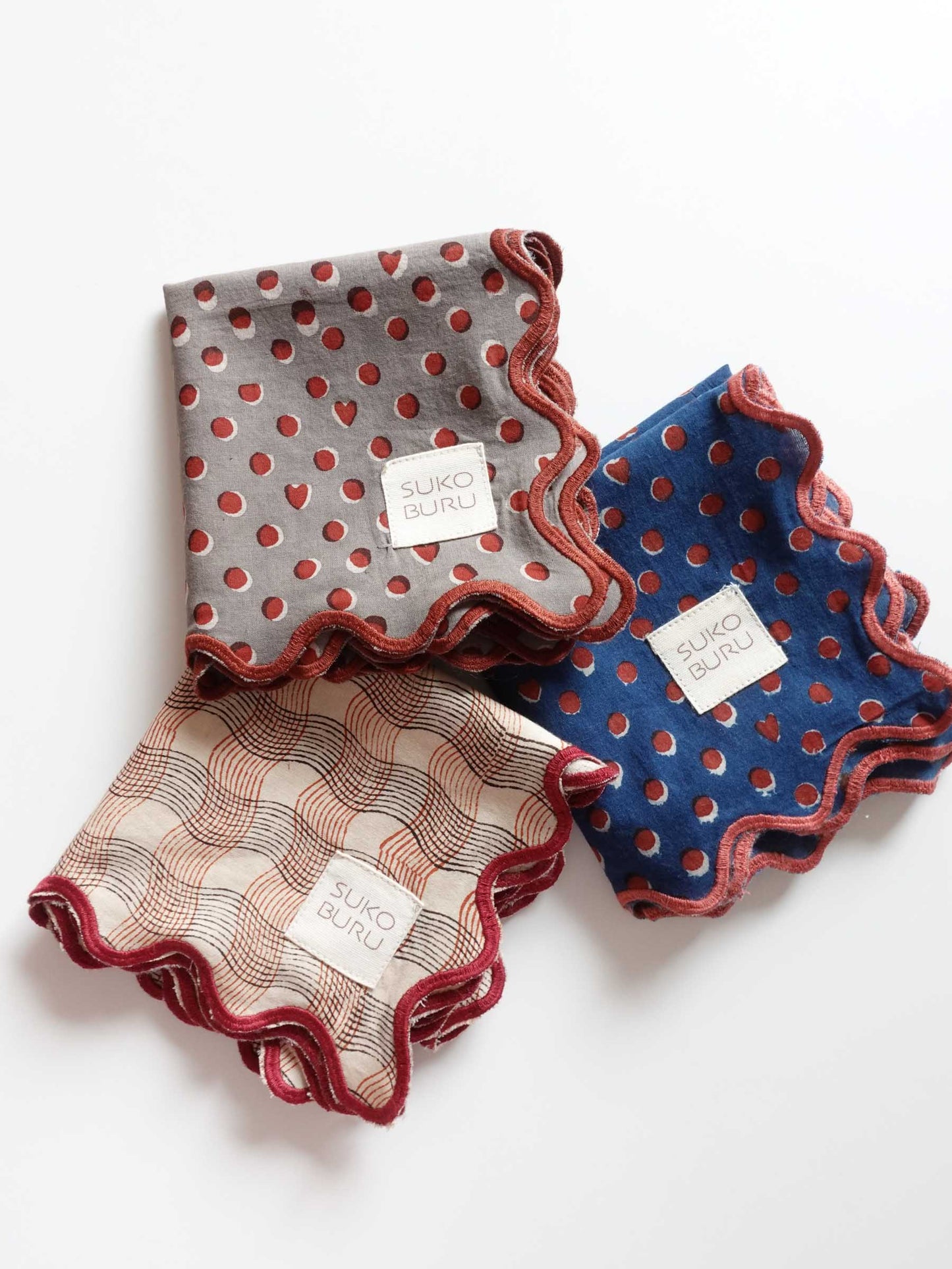 Wave Embroidered Handkerchief | Hidden Heart Ash