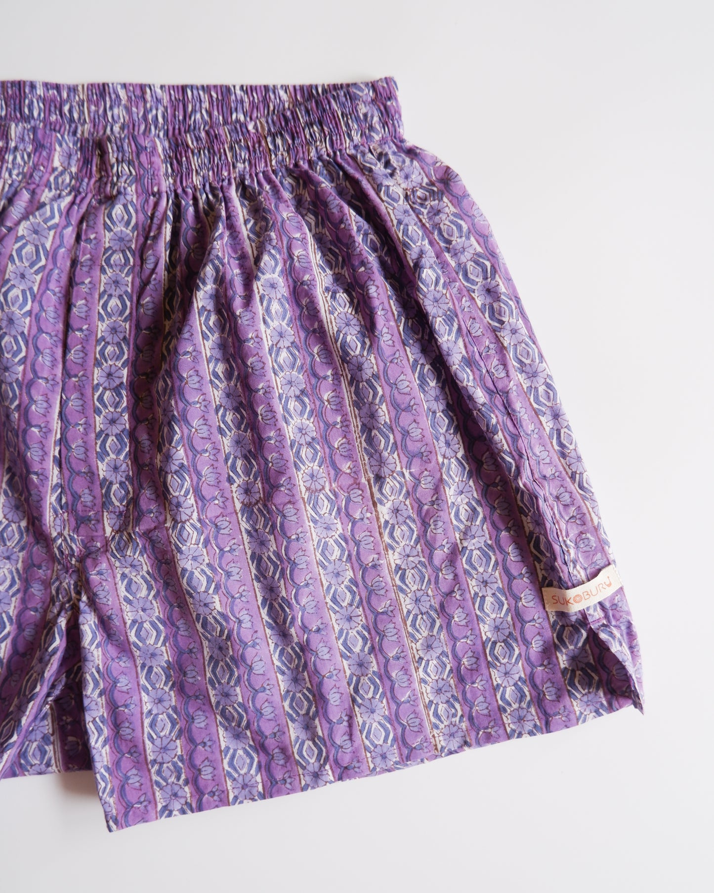 ブロックプリントユニセックストランクス【Lサイズ】Purple flower stripe