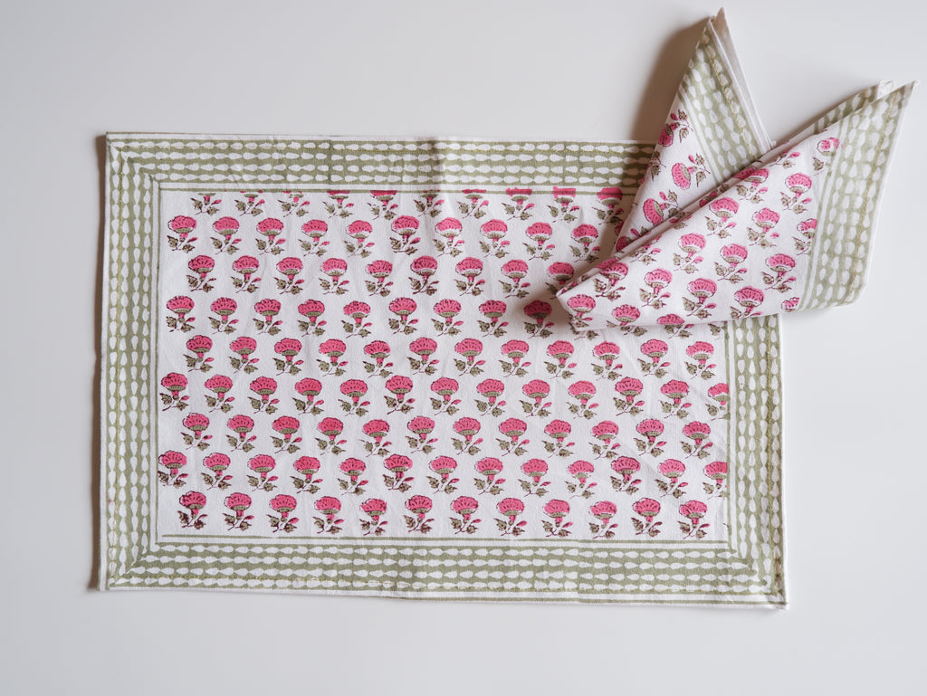 Place Mat Set-Pink flower