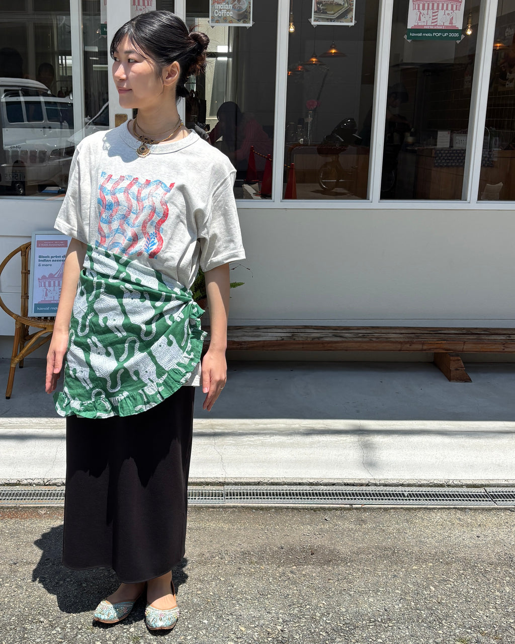 Round Frill Scarf Tiger Green