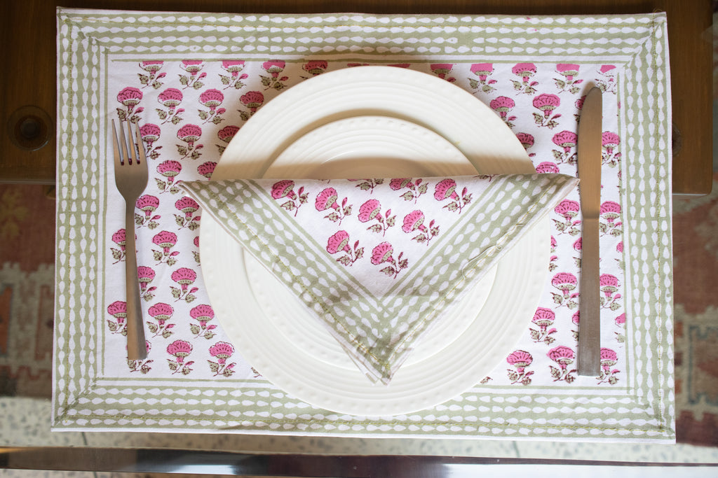 Place Mat Set-Pink flower