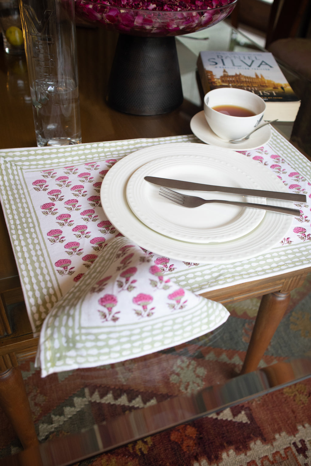 Place Mat Set-Pink flower