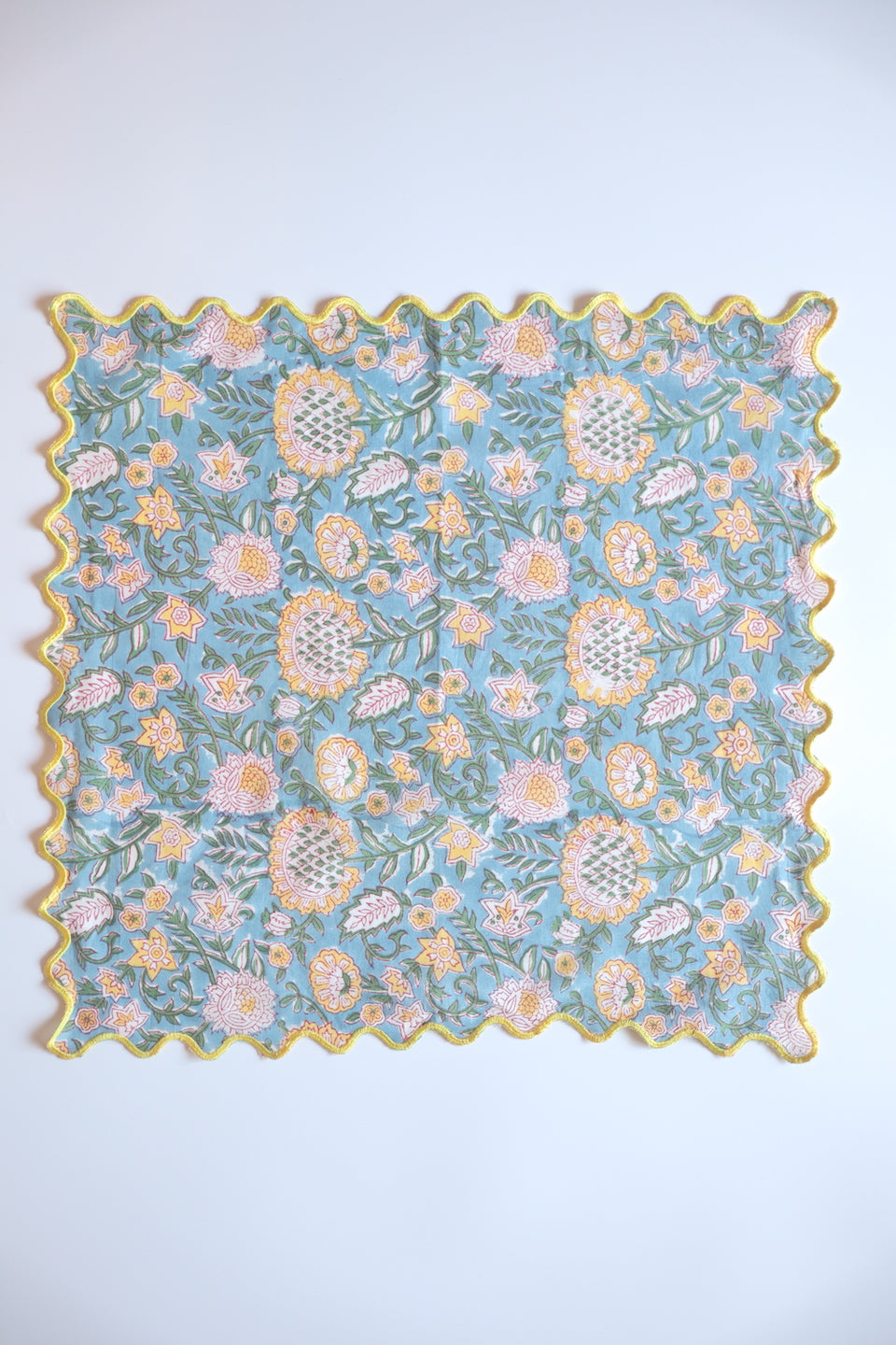 ブロックプリント ウェーブ刺繍ハンカチ Sunflower