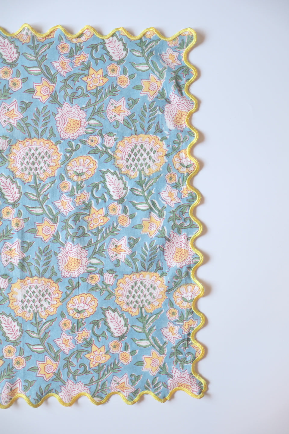 ブロックプリント ウェーブ刺繍ハンカチ Sunflower