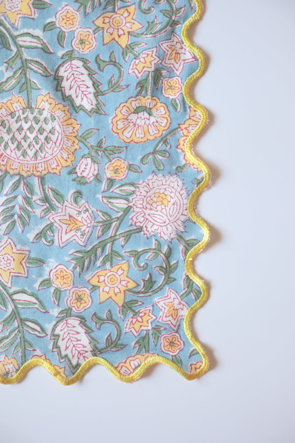 ブロックプリント ウェーブ刺繍ハンカチ Sunflower