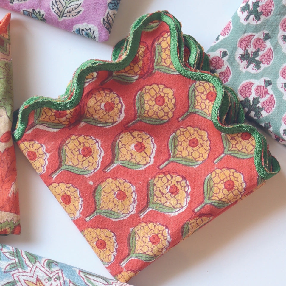 Wave Embroidered Handkerchief | Corn