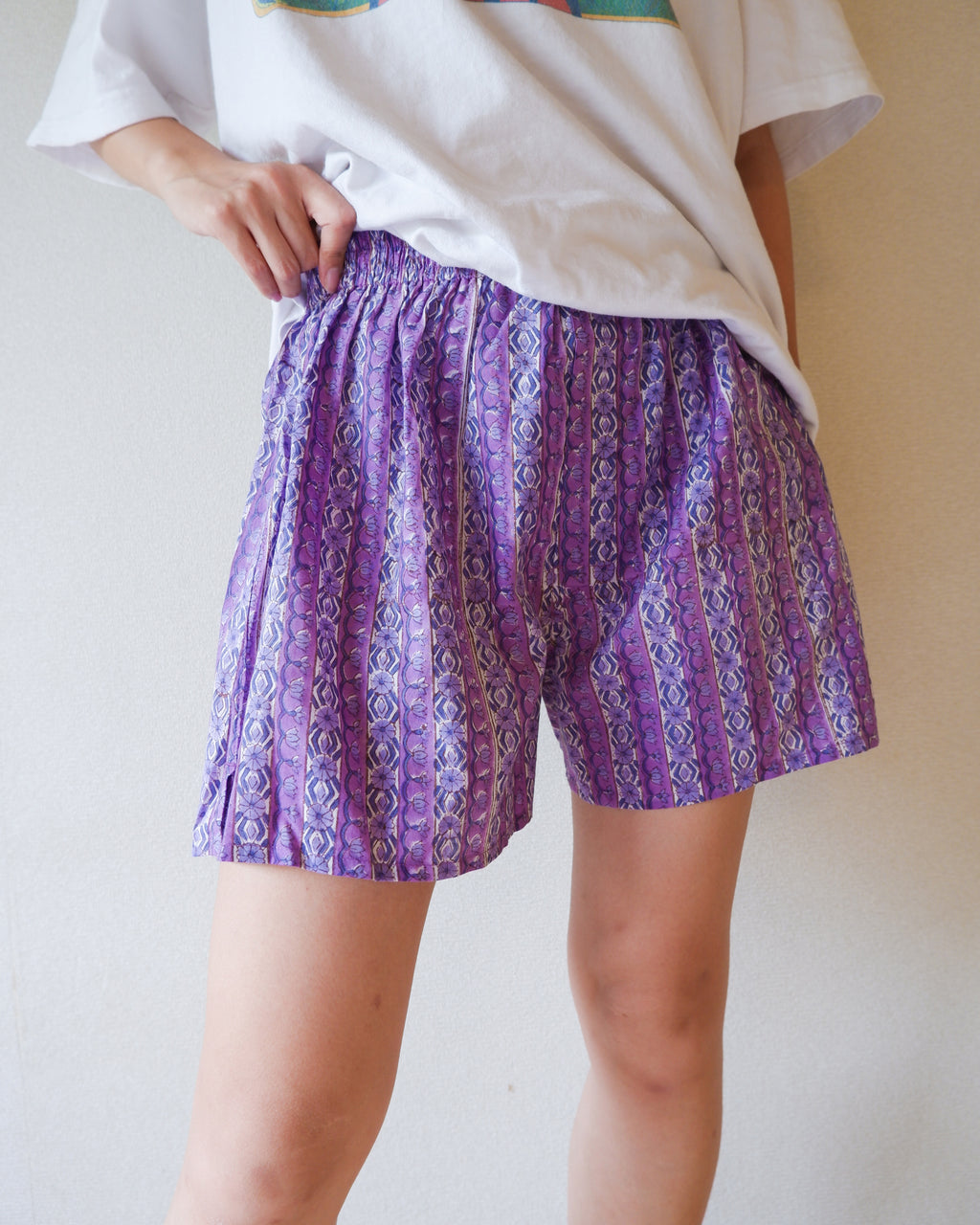Unisex Trunks-Purple flower stripe【L】