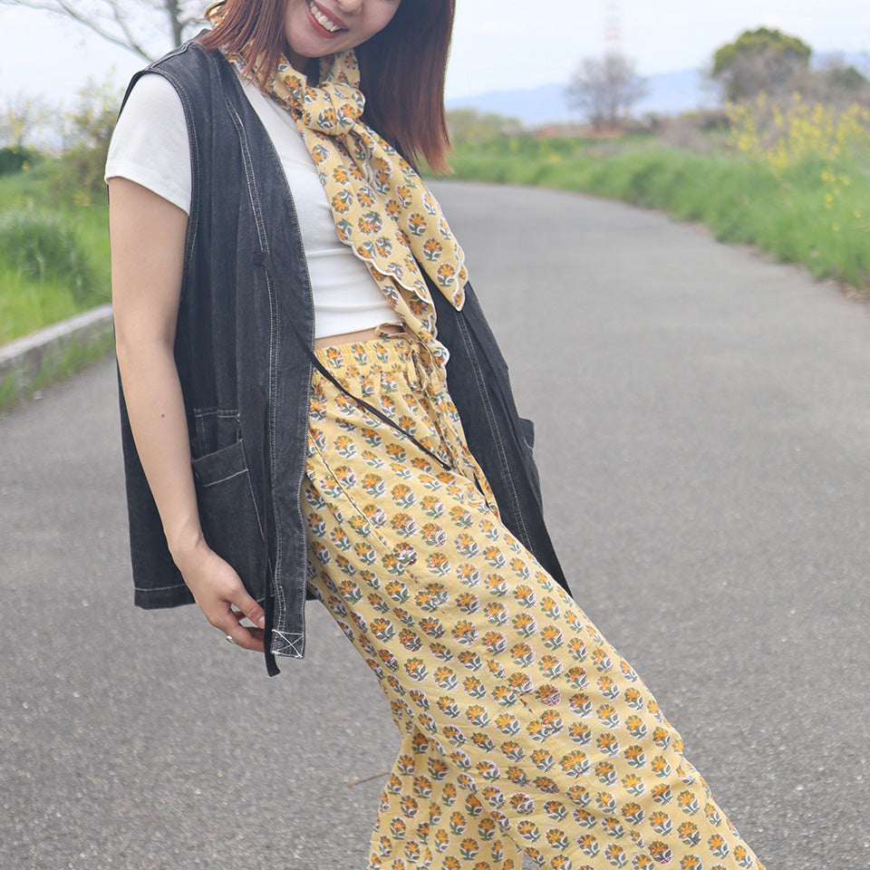 ブロックプリント スカーフ【90×90cm】Yellow – SUKOBURU