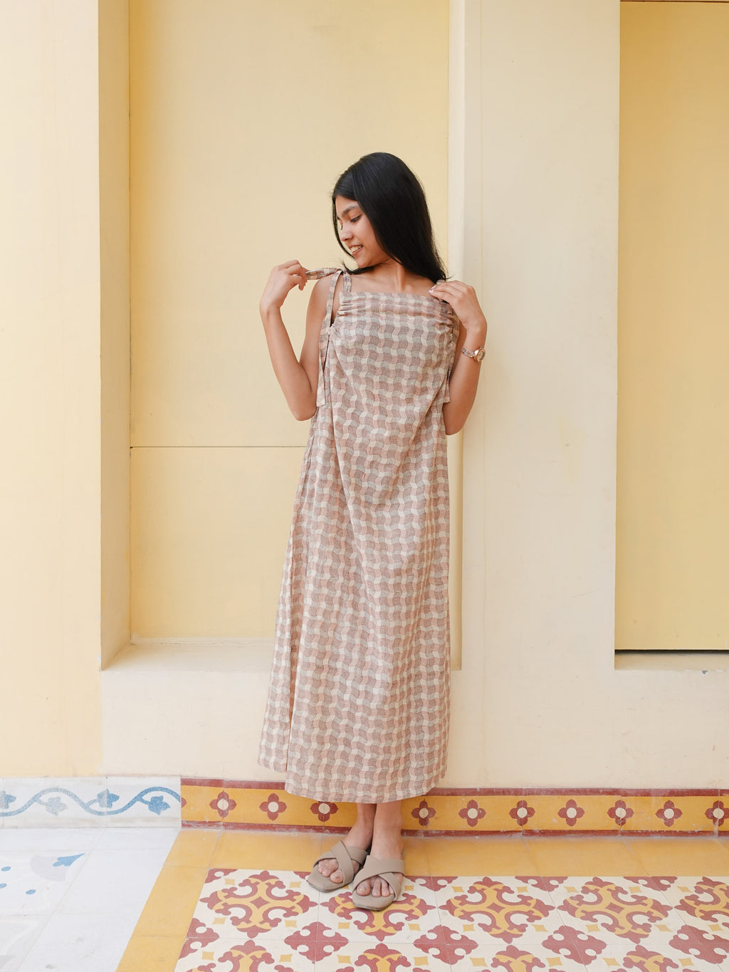 Self-Tie Dress | Wavy Check