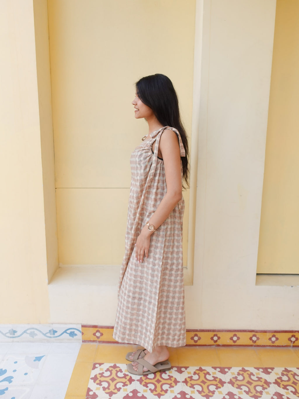 Self-Tie Dress | Wavy Check