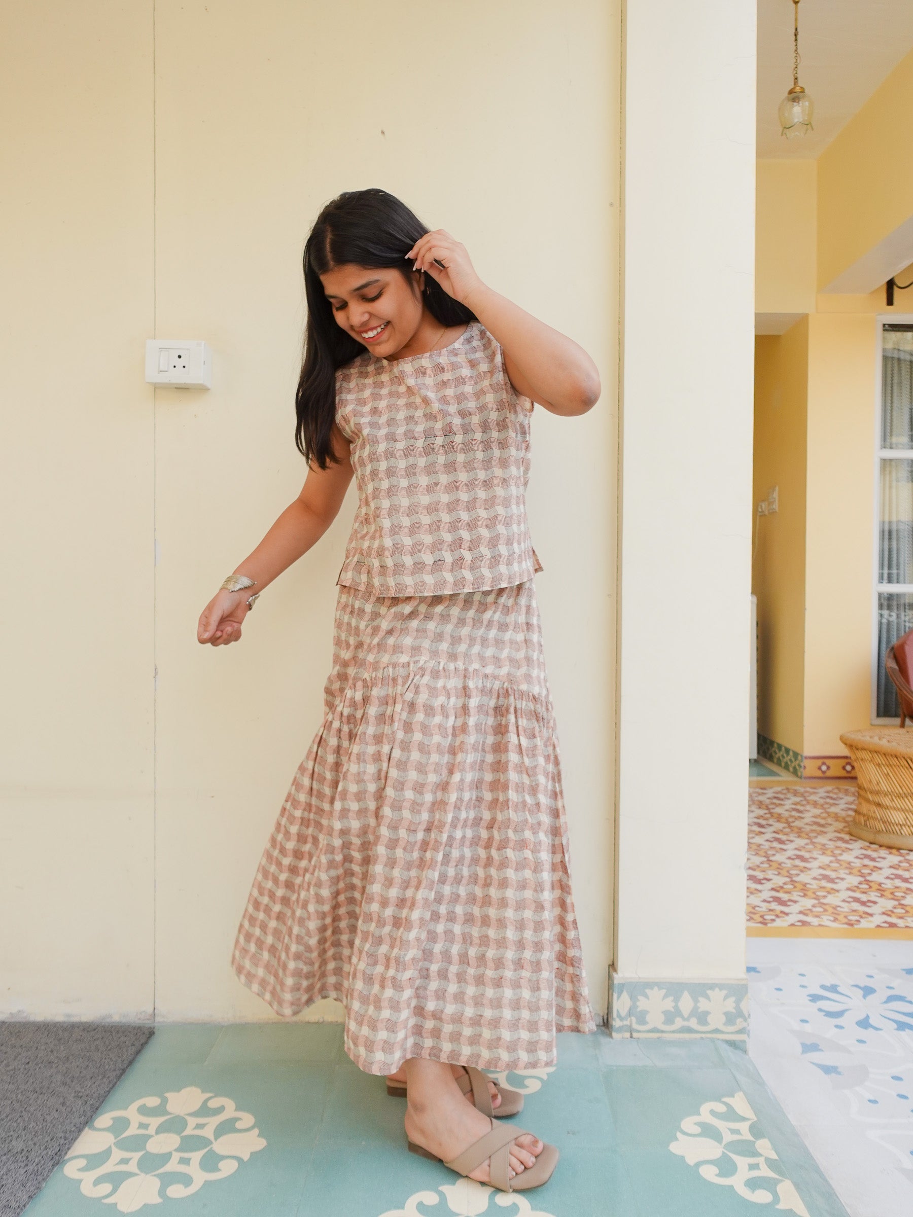 Wavy Gathered Skirt | Wavy Check
