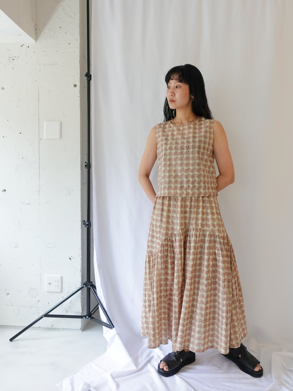 Wavy Gathered Skirt | Wavy Check