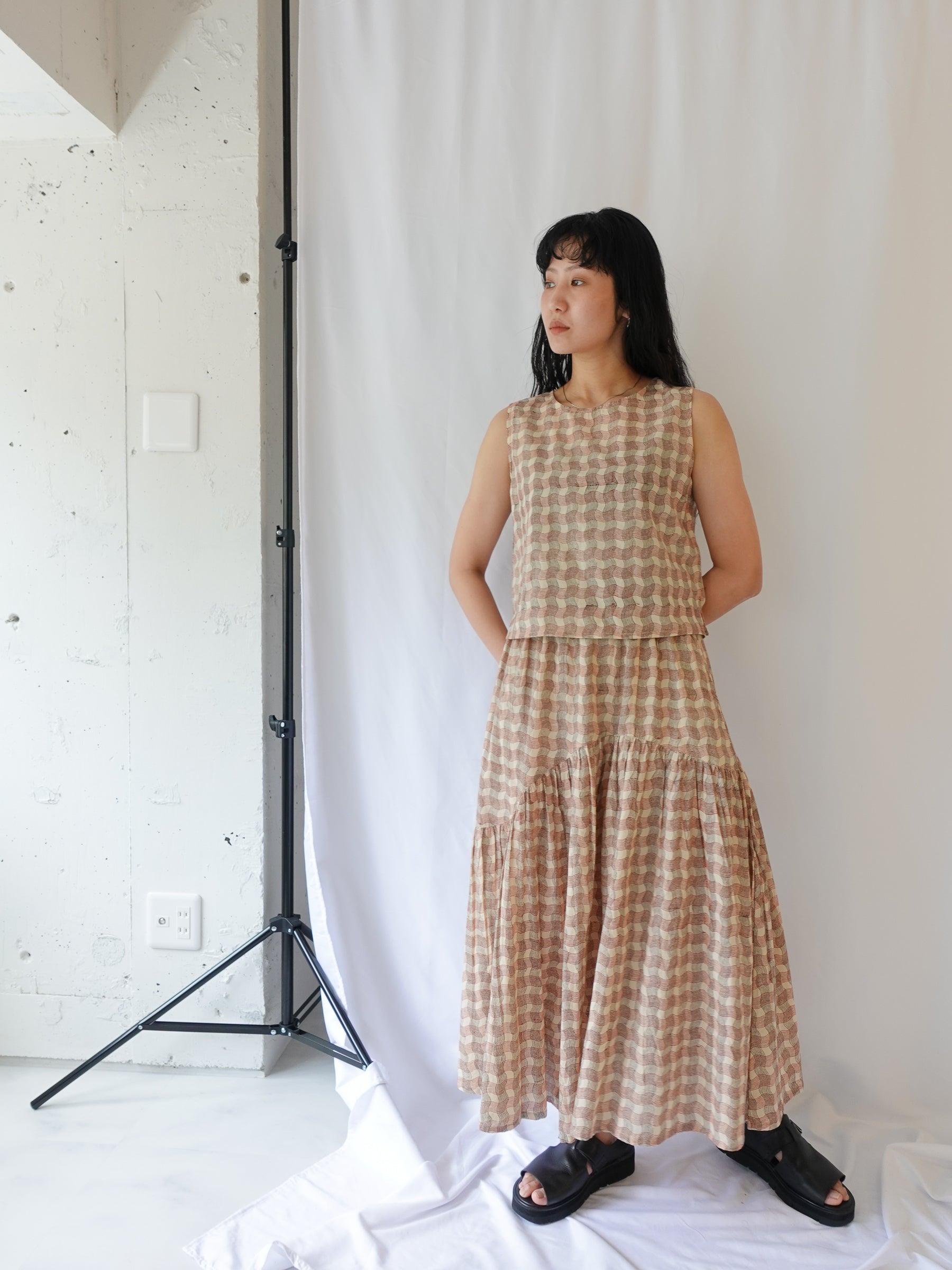 Wavy Gathered Skirt | Wavy Check