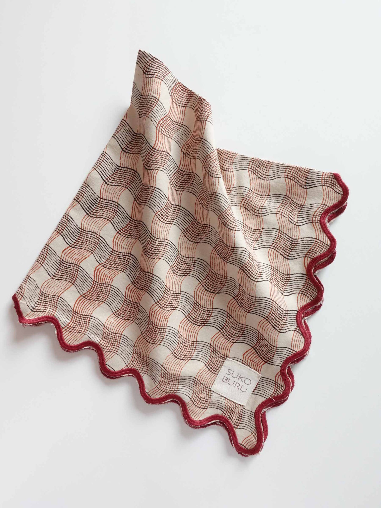 Wave Embroidered Handkerchief | Wavy Check