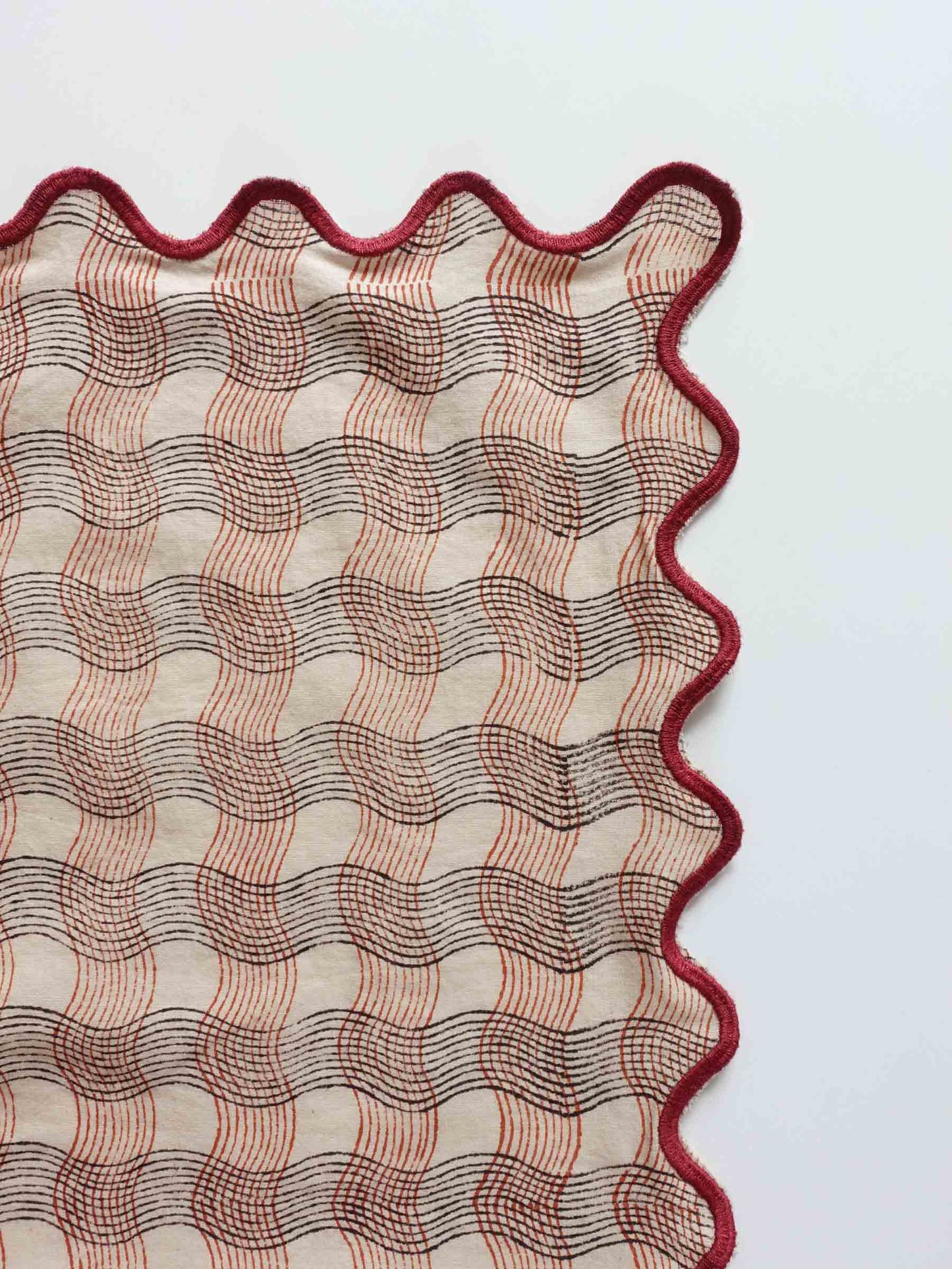 Wave Embroidered Handkerchief | Wavy Check