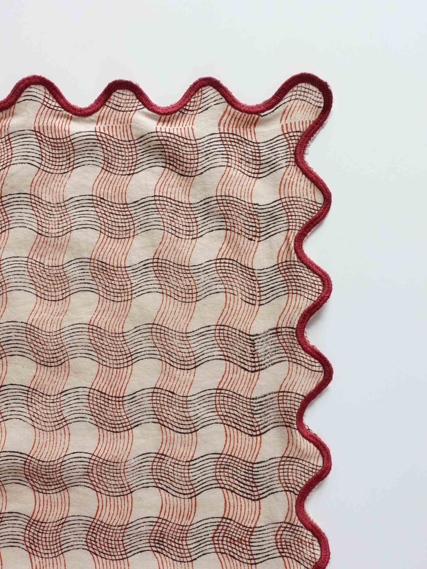 Wave Embroidered Handkerchief | Wavy Check