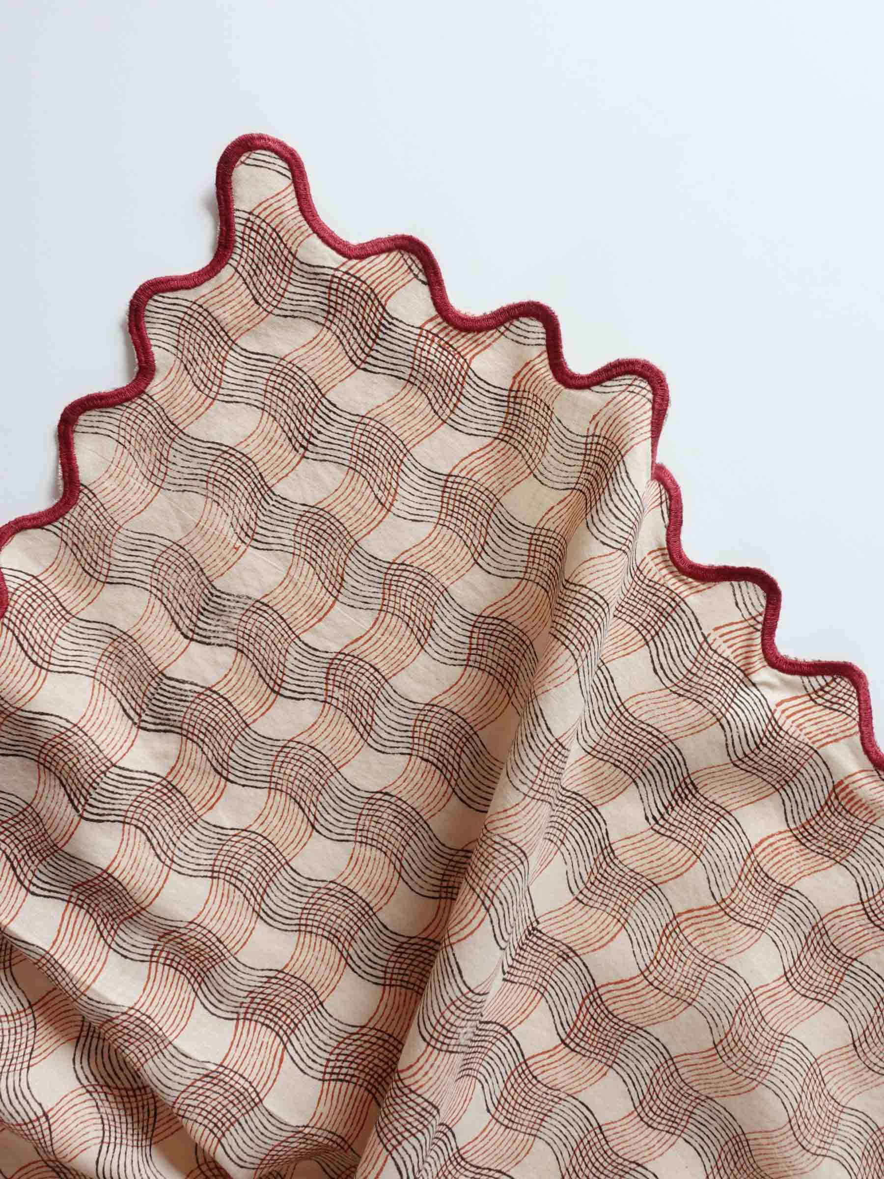 Wave Embroidered Handkerchief | Wavy Check