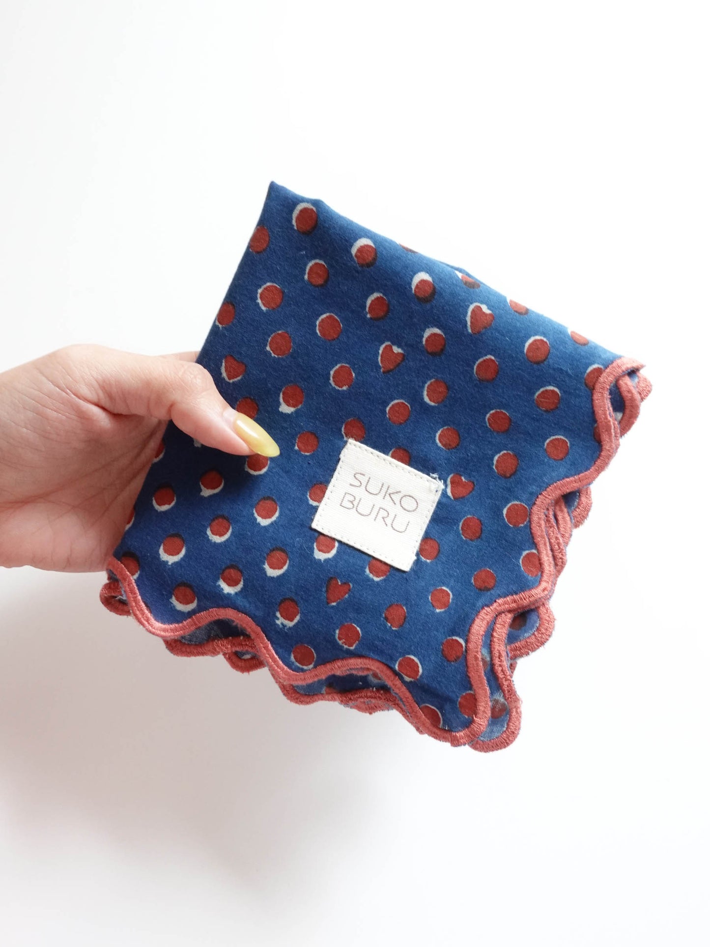 Wave Embroidered Handkerchief | Hidden Heart Indigo