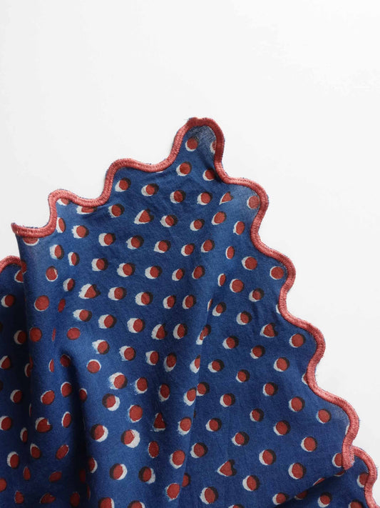 Wave Embroidered Handkerchief | Hidden Heart Indigo