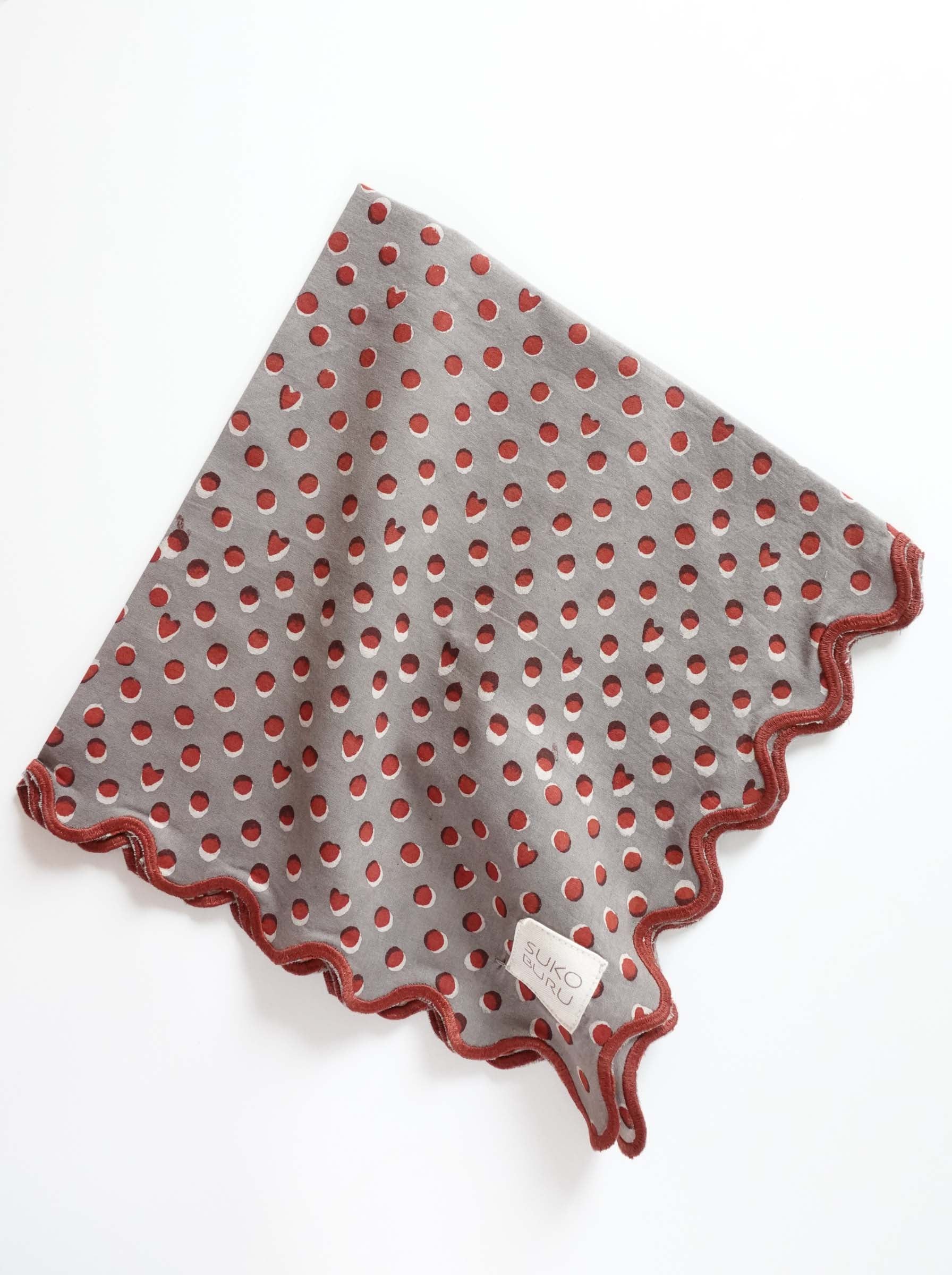 Wave Embroidered Handkerchief | Hidden Heart Ash