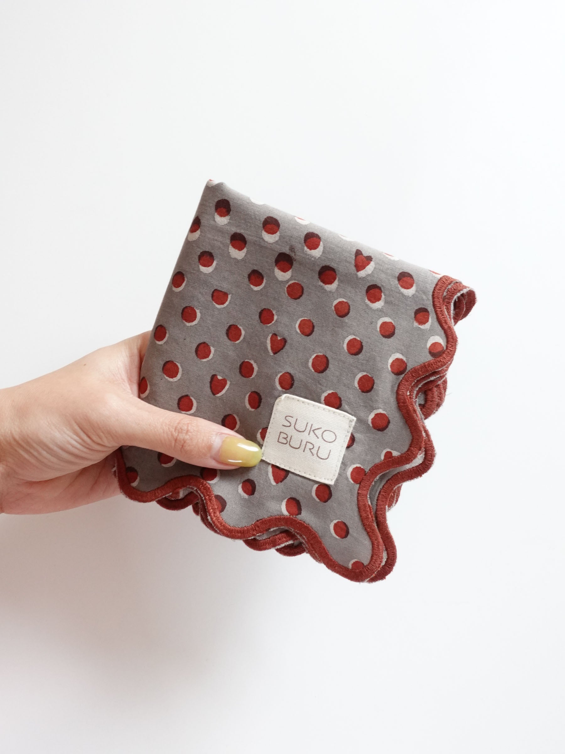 Wave Embroidered Handkerchief | Hidden Heart Ash