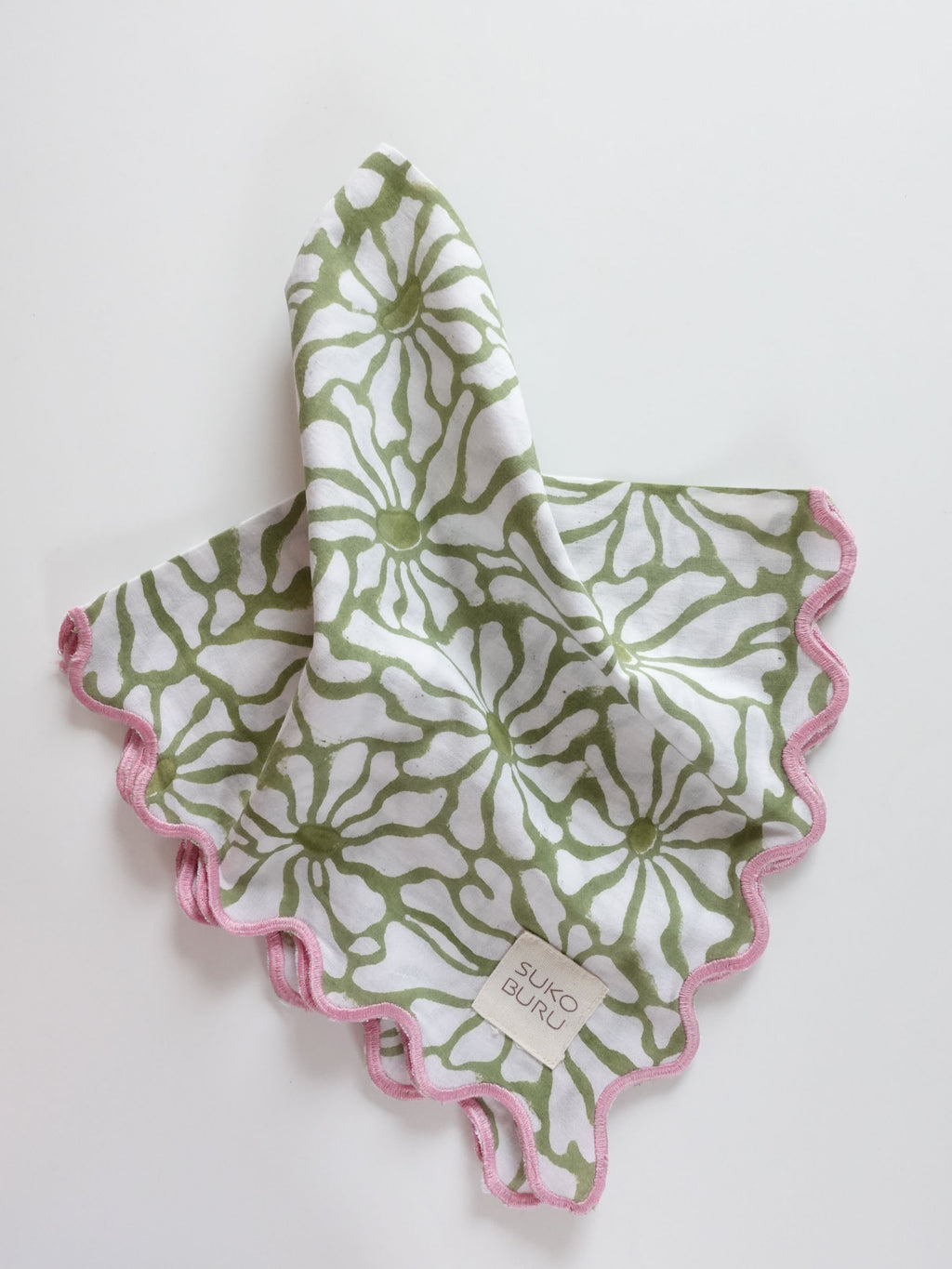 Wave Embroidered Handkerchief | matcha cosmos