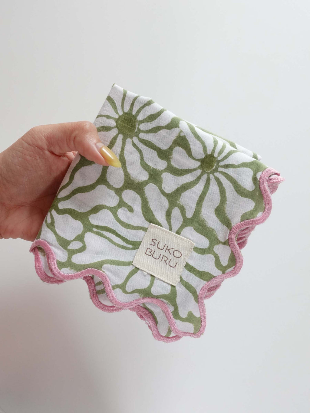 Wave Embroidered Handkerchief | matcha cosmos